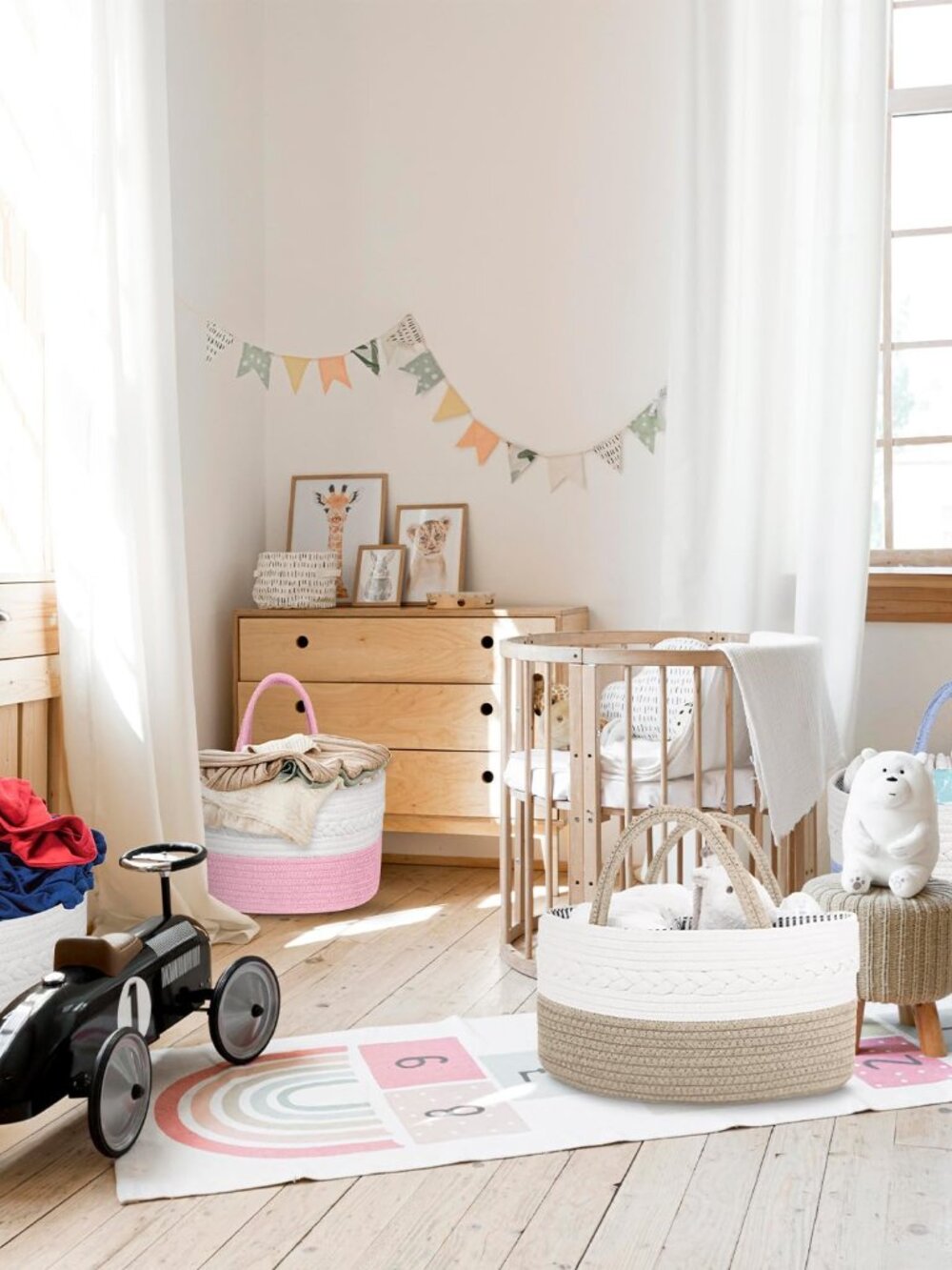 Woven Diaper Caddy Organizer, Large Gray Multi Functional Portable Baby Basket w - Picture 6 of 7